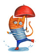 Cat with umbrella . Illustration
