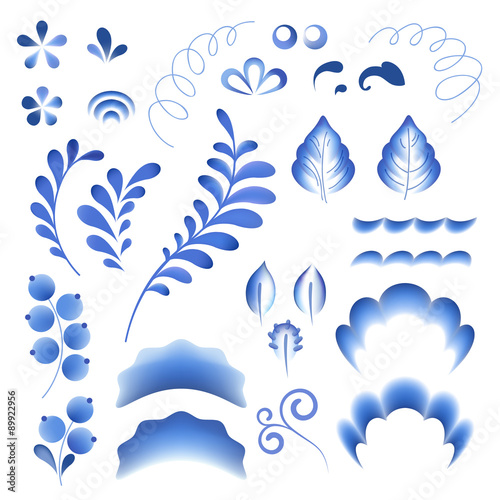 Fotografija Blue flowers floral russian porcelain beautiful folk ornament