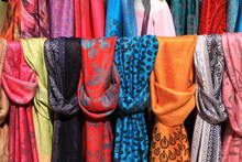 Colorful Shawls At Street Market In Mostar , Bosnia And Herzegovina