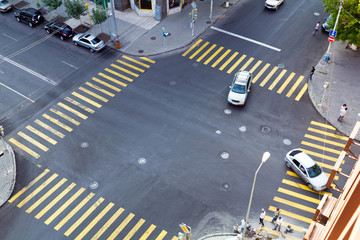 Top view of a city intersection