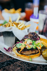 Wall Mural - Burger with coleslaw and french fries