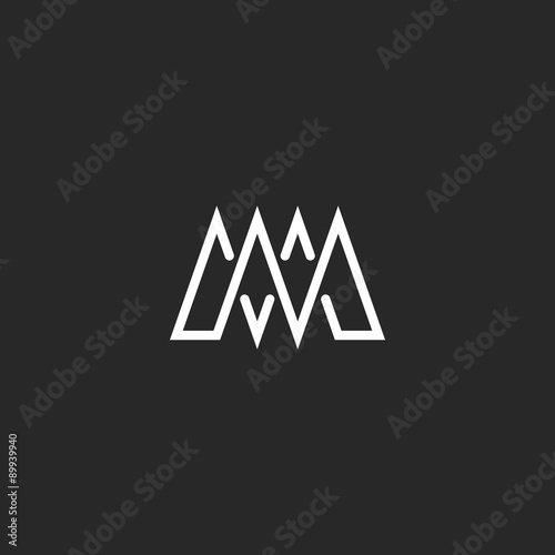 M letter monogram mockup logo, intersection thin line, template emblem