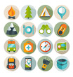 Hiking and mountain icons. Vector.