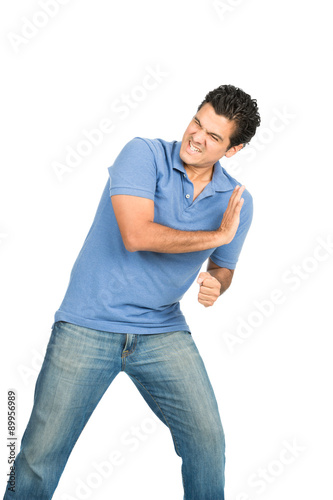 Fotografia, Obraz Man Body Weight Pushing Against Side Object
