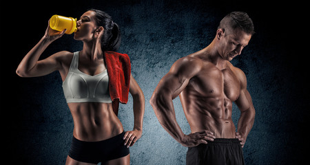 Wall Mural - Athletic man and woman after fitness exercise