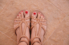 Gladiator Sandals And Red Nails