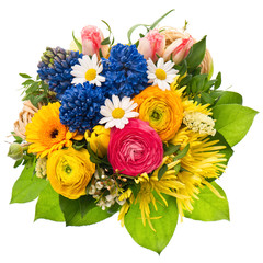 Sticker - Spring flowers bouquet. Tulip, ranunculus, hyacinth, daisy, gerb