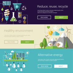 Wall Mural - Set of ecological flat modern illustrations, banners, headers