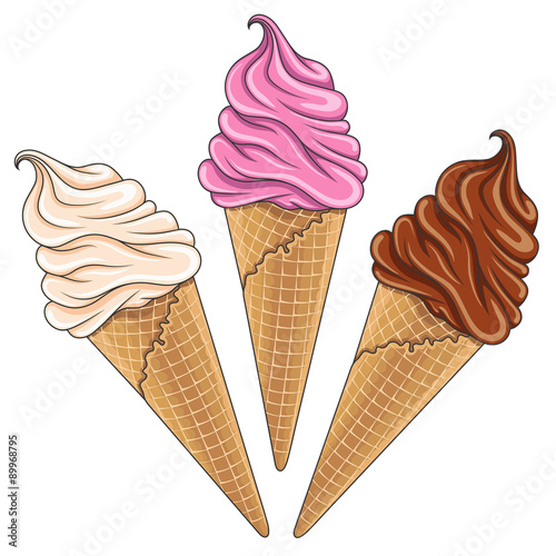 Obraz w ramie Set of tasty ice cream color. Vector illustration. Isolated objects on a white background