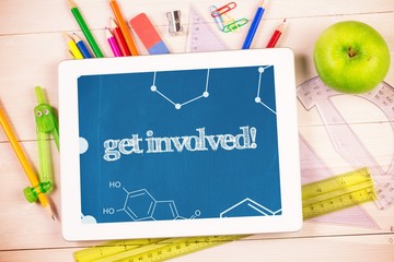 Leinwandbilder - Get involved! against students desk with tablet pc