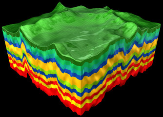 abstract geology cut, layers scheme, 3d render isolated on black