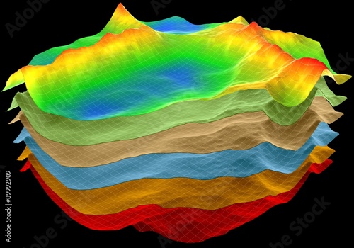 Fotografía abstract terrain, geology cut layers scheme, 3d render isolated on black