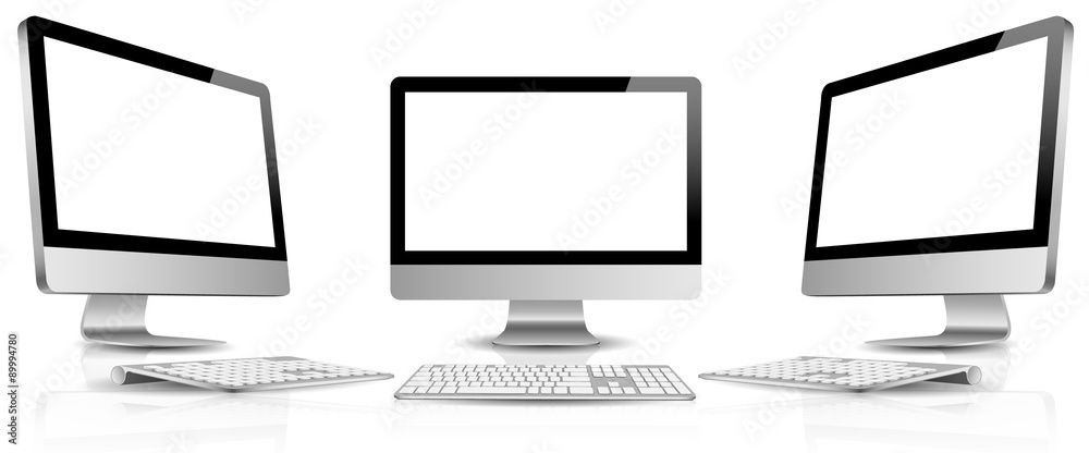 PC monitor blank screen with keyboard vector set isolated - obrazy, fototapety, plakaty 