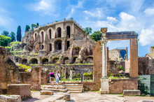 Every Year Thousands Of Tourist Stroll Through Ruins Of Forum Romanum In Italian Capital Rome, Which Used To Be City Center During Antique Time.