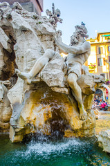 Canvas Print - Italy, Rome Piazza Navona, the fountain of four rivers designed by G.L.Bernini.