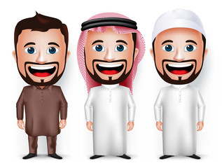 Wall Mural - Set of 3D Realistic Cartoon Character Dress for Saudi Arabian and Pakistani