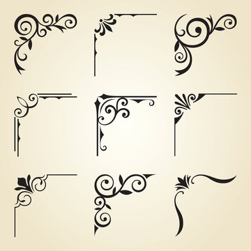 Fototapete - Vector illustration of decorative corner frame set.
