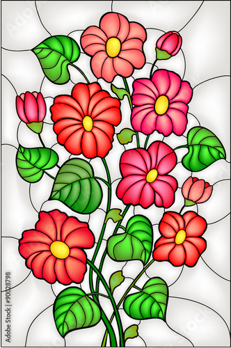 Obraz w ramie Witraż kwiatowy wzór