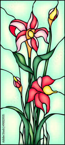 Plakat na zamówienie Floral composition, frame, stained glass window