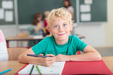 Wall Mural - lächelnder kleiner junge in der grundschule