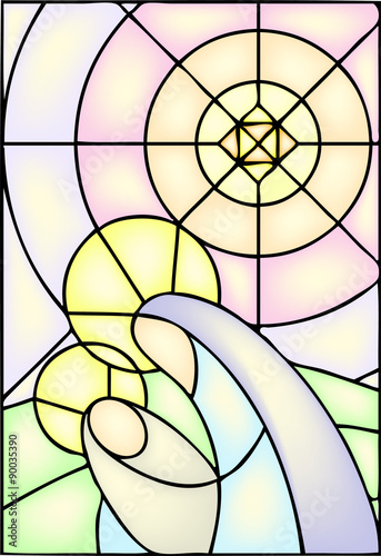 Naklejka dekoracyjna Mother Mary with Jesus Christ in stained glass window, vector