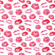 Seamless pattern - red lips kisses prints background