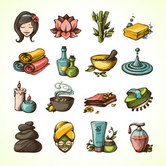 Sticker - Spa Sketch Icons Colored