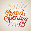 Grand Opening Vector Illustration. Hand Lettered Text with Gradient and Rays coming out of it.