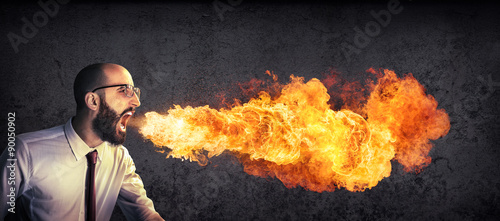 Fotomural angry and furious announcement - businessman spitting fire