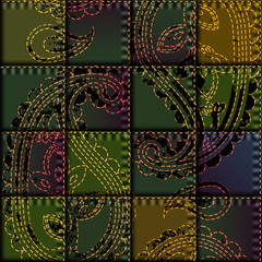 Poster - Patchwork with embroidery of paisley ornament.