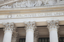 Facade Of National Archives Building In Washington DC