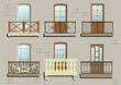 Balconies. A set of different classical balconies.