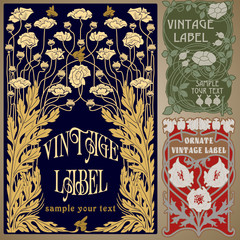 vector vintage items: label art nouveau