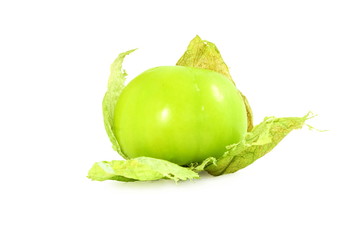 tomatillo or mexican green tomato fruit or vegetable in white background