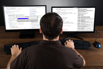 Poster - Man Programming Code On Computers