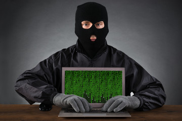 Poster - Hacker Typing On Laptop With Binary Code