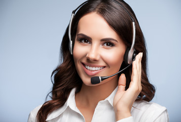 Sticker - Portrait of happy smiling customer support female phone operator