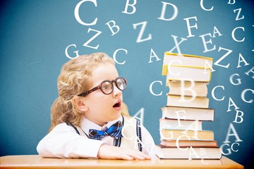 Canvas Print - Composite image of surprise pupil looking at books