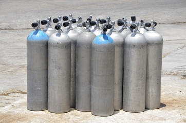 scuba diving tanks at dockside