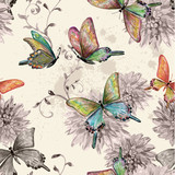 vintage seamless texture with of flying butterflies. watercolor