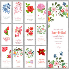 Romantic collection vertical invitation cards with beautiful flo