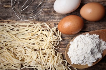 Canvas Print - Making noodle with eggs and wheat flour