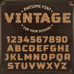 Poster - Vintage Label Font with shadow. Retro 3D Alphabet with decorative elements