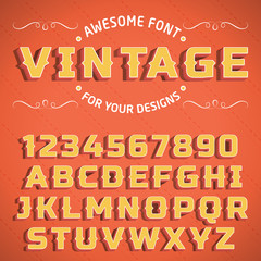 Poster - Vector Vintage 3D Font with shadow. Retro Alphabet with decorative elements