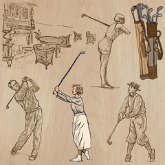 Sticker - Vintage Golf and Golfers - Hand drawn vectors, freehands