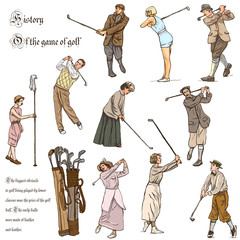 Canvas Print - Golf and Golfers - Hand drawn vintage pack. Freehand sketching.