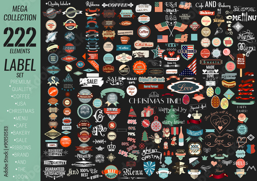 Fotomural labels set premium quality, cafe, bakery, sale, Christmas, and,