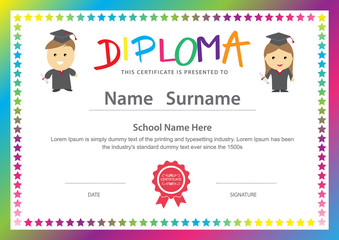 Preschool kids elementary school diploma certificate design back