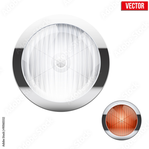 Fényképezés  Round car headlight and turn indicator. Vintage Vector