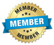 member 3d gold badge with blue ribbon